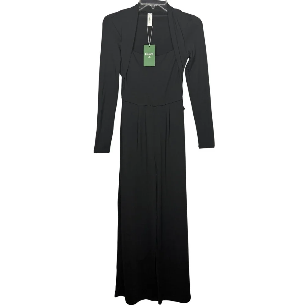 NWT HALARA Long Sleeve Pocket Wide Leg Jumpsuit-Easy Peezy, Black, Size XS
